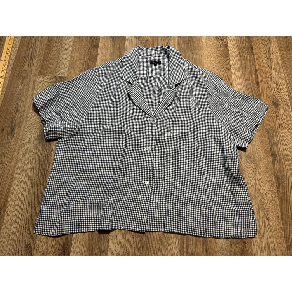 Quince Shirts Women Size XL Black White Short Sleeve Button Down Shirt Top